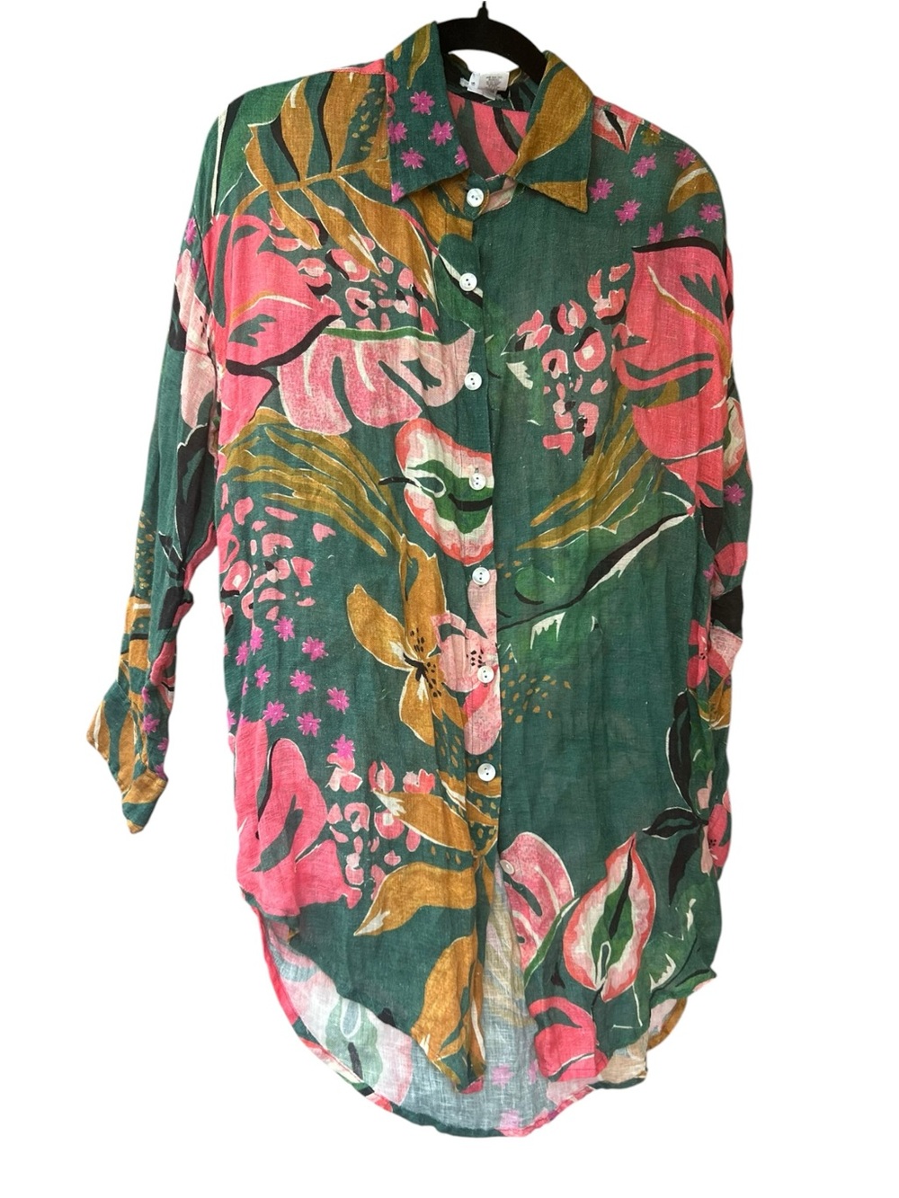 Vitamin A Playa Linen‎ Oversized Shirt Dress in Painted Jungle Sz Medium